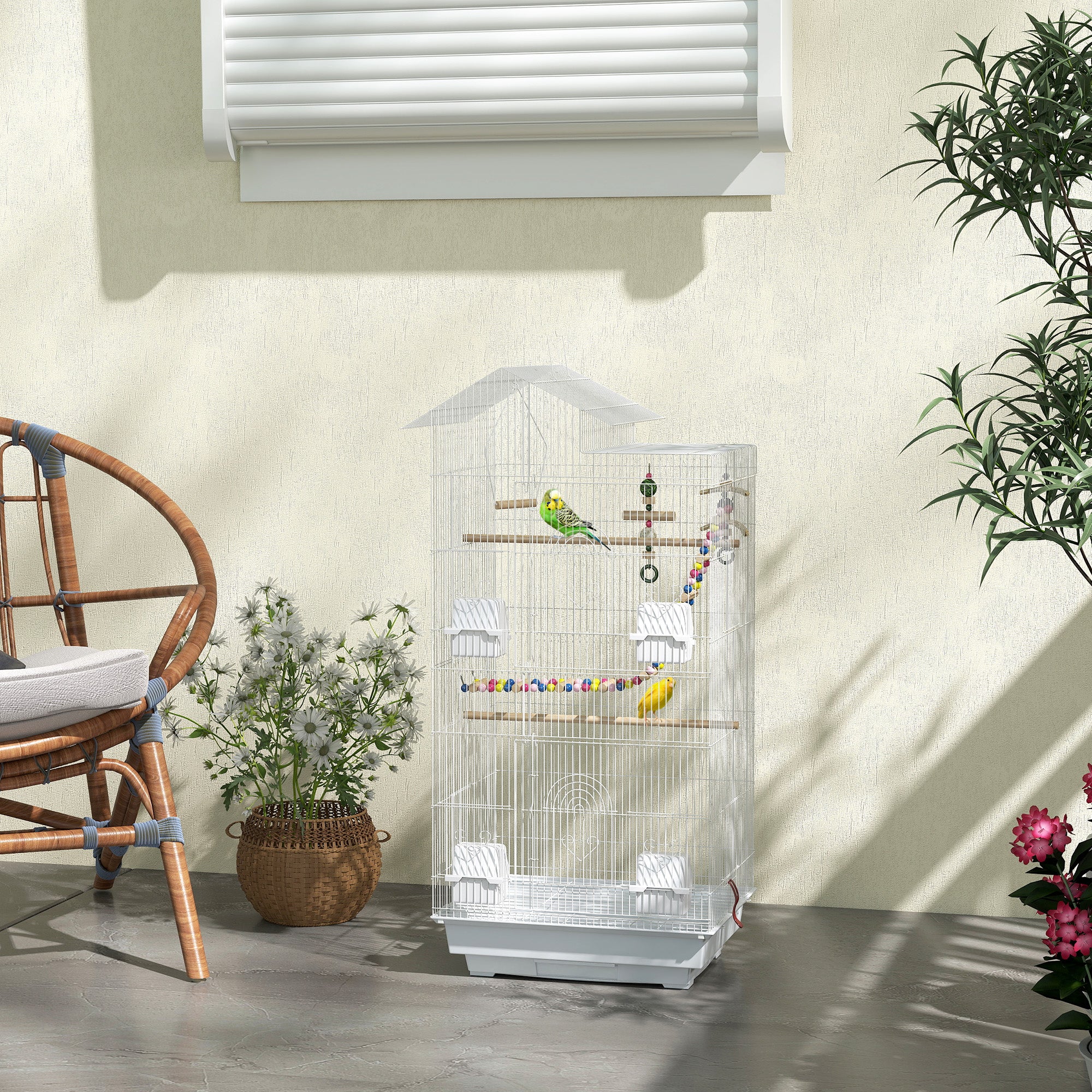 Vogelkooi 46 x 36 x 100 cm 4 voerbakjes 3 zitstokken kooi voor parkiet valkparkiet conure vink kanarie