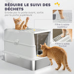 Bac à litière pour chat fermé, maison de toilette pour chat en acier inoxydable, 60,2 x 40,2 x 43,7 cm, gris clair