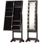 Armoire à Bijoux, Armoire de Rangement sur Pieds, Boîte à Bijoux avec Miroir Multi-Rangements Éclairage LED Marron Foncé