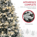 Sapin de Noël Artificiel 180 cm lumineux LED 793 Branches enneigées grand réalisme support en acier pliable Vert