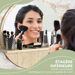 Miroir rond mural de salle de bain avec 1 étagère de rangement - Ø 45 x 10H cm - panneau de particules