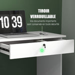 Bureau moderne avec 5 tiroirs, grand plateau, 1 compartiment ouvert, tiroir verrouillable, 110 x 50 x 76cm, blanc
