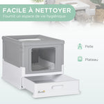 Maison de toilette pour chat pliable double porte battante et supérieure pelle fourni 47,5 x 35,5 x 36,7 cm gris