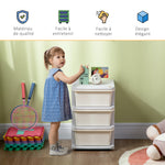 Organisateur de jouets pour enfants avec tiroirs à 3 niveaux, boîtes de rangement en plastique, 37 x 37 x 56,5 cm, crème