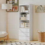 Bibliothèque haute de 180 cm avec 3 étagères et 3 tiroirs 60 x 35 x 180 cm en bois blanc
