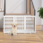 Dog safety gate, modular foldable barrier with integrated lockable door, 155 x 35.5 x 76 cm, white MDF