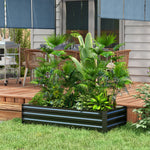 Jardinière rectangulaire potager de jardin bac à fleurs en acier avec bordure de sécurité et fond ouvert noir