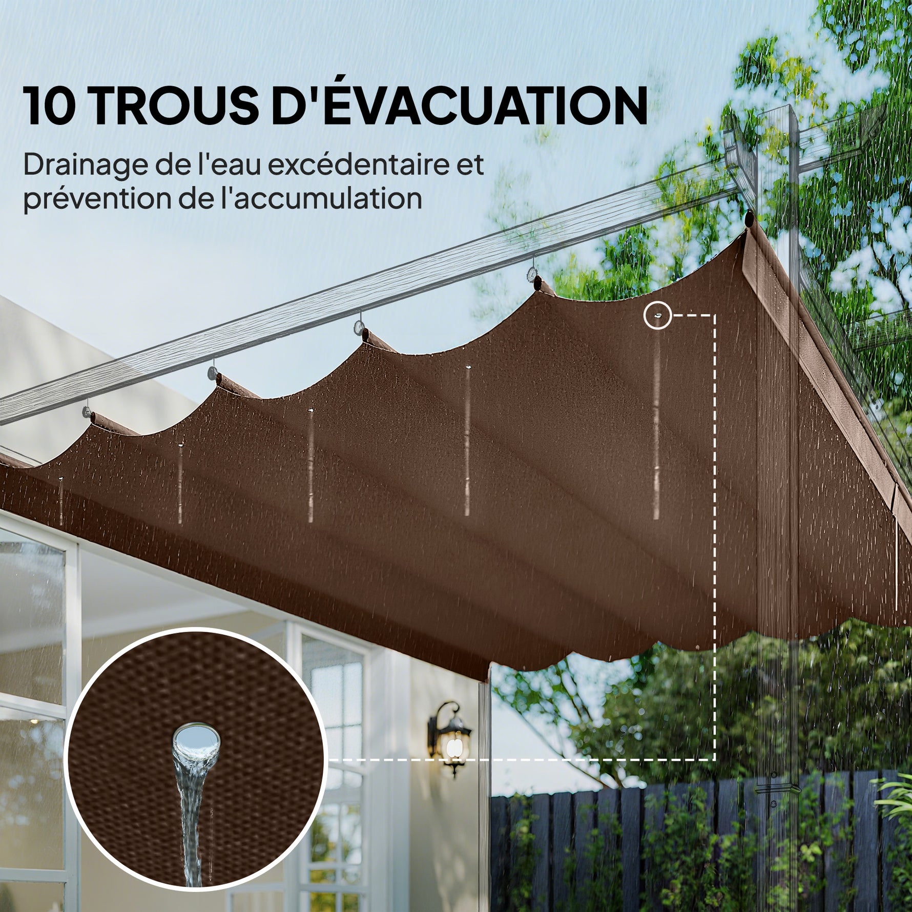 Toile de toit pour pergola tonnelle rétractable de 3 x 3 m - toile uniquement 250 x 255 cm café