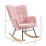 Fauteuil à bascule rocking chair revêtement bouclette structure en acier 71 x 98 x 101 cm rose