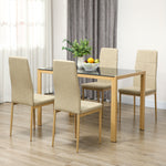 Esszimmer-Set mit 4 Stühlen aus Kunstleder, rechteckige Tischplatte aus gehärtetem Glas, 120x70x75cm, Natur