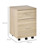 Caisson de bureau caisson de rangement mobile 2 tiroirs 5 roulettes en panneau de particules 39,5 x 39 x 58,5 cm