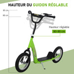 Trottinette patinette Enfants à partir de 5 Ans Grandes Roues Guidon réglable poignée Frein et béquille Acier Vert