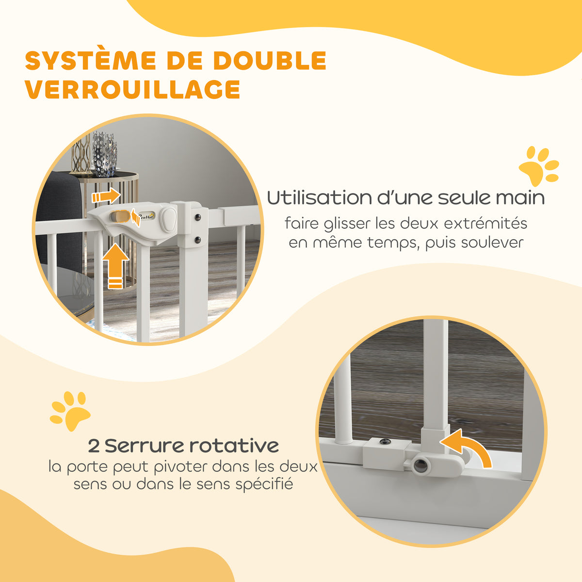 Barrière de sécurité animaux porte fermeture automatique système de double verrouillage sans perçage 1 extension blanc