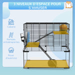 Cage hamster cage rongeur 3 niveaux avec roue rampes maisonnette abreuvoir mangeoire 60L x 40l x 54,5H cm noir