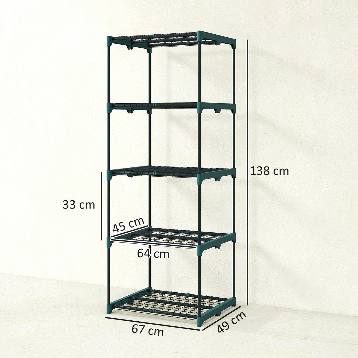 Étagère à fleurs en acier 5 niveaux intérieur et extérieur support de plantes pour jardin balcon salon 67x49x138cm vert