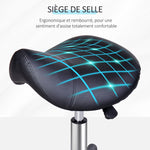 Tabouret à roulettes, tabouret de massage avec hauteur réglable 43-55 cm et selle ergonomique, chaise de travail à roulettes pivotant 360°, pour salon de massage, tatouage, clinique, spa, noir