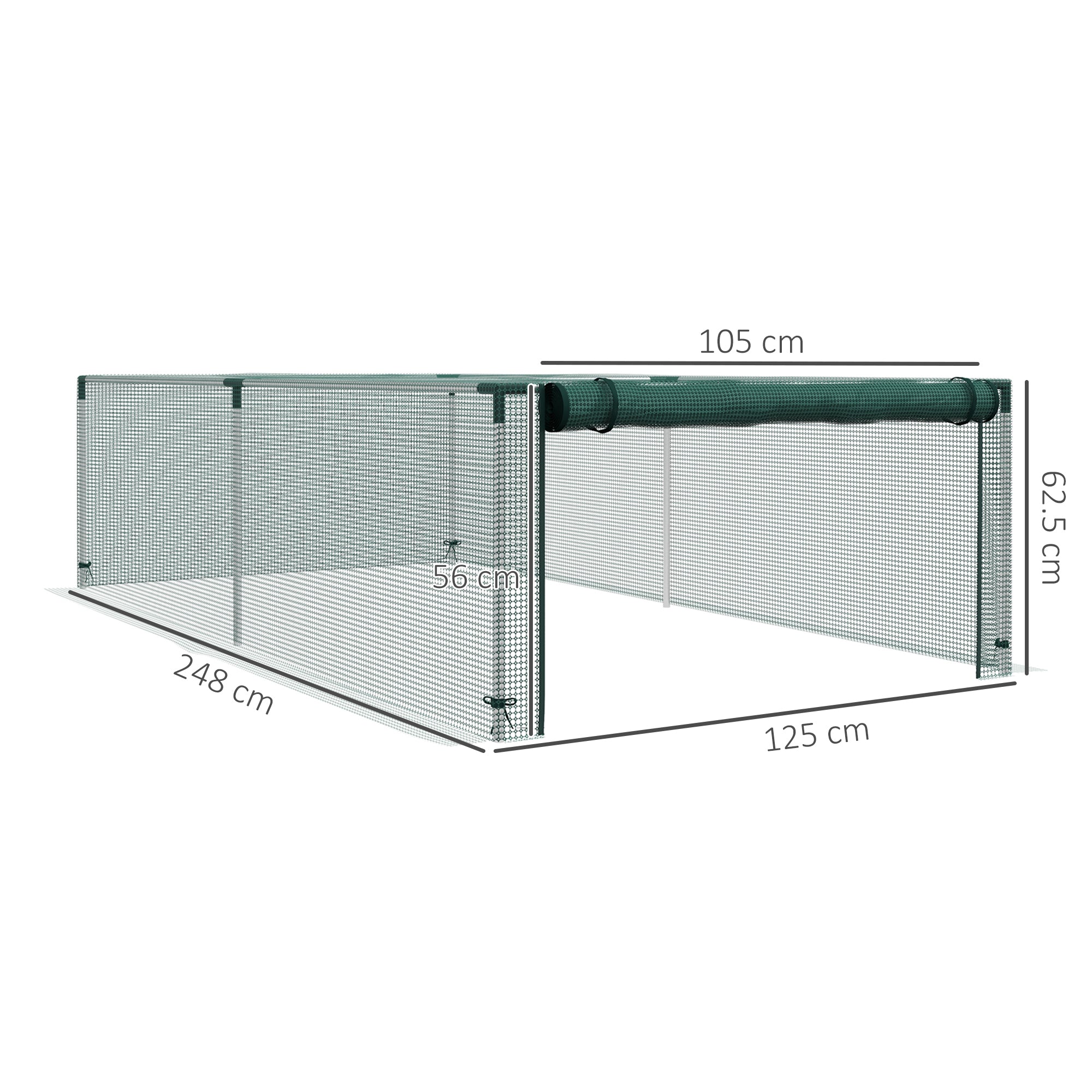 Serra da giardino per pomodori, rete di protezione, porta con cerniera avvolgibile in HDPE, dim. 125L x 248P x 62,5A cm