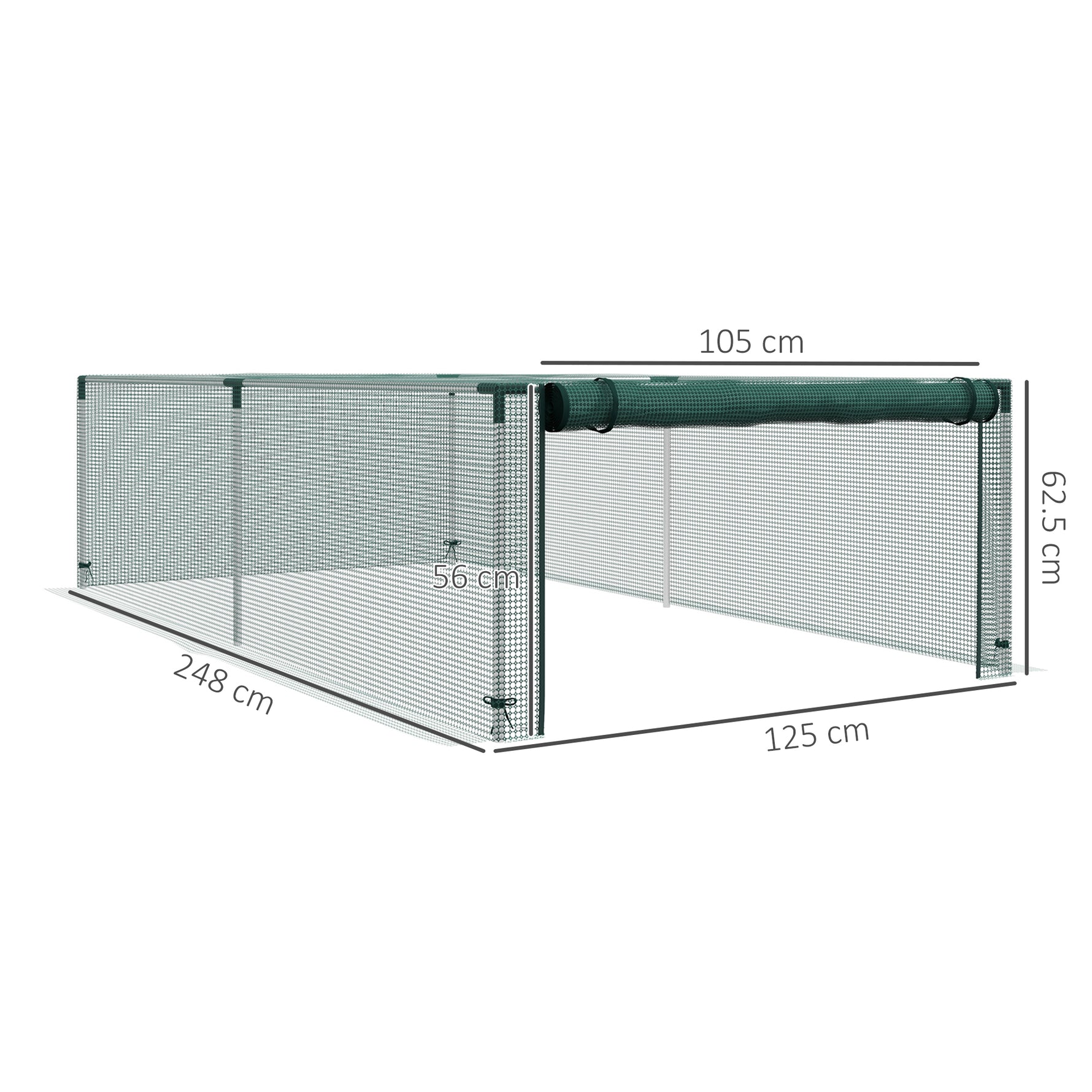 Serre de jardin serre à tomates filet protection porte zippée enroulable HDPE, dim. 125L x 248l x 62,5H cm