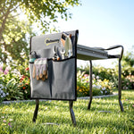 Tabouret de Jardin Pliable 2 en 1, Coussin en Mousse EVA et 4 Poches à Outils Amovible, Charge 150kg, 58x28x49cm, Gris