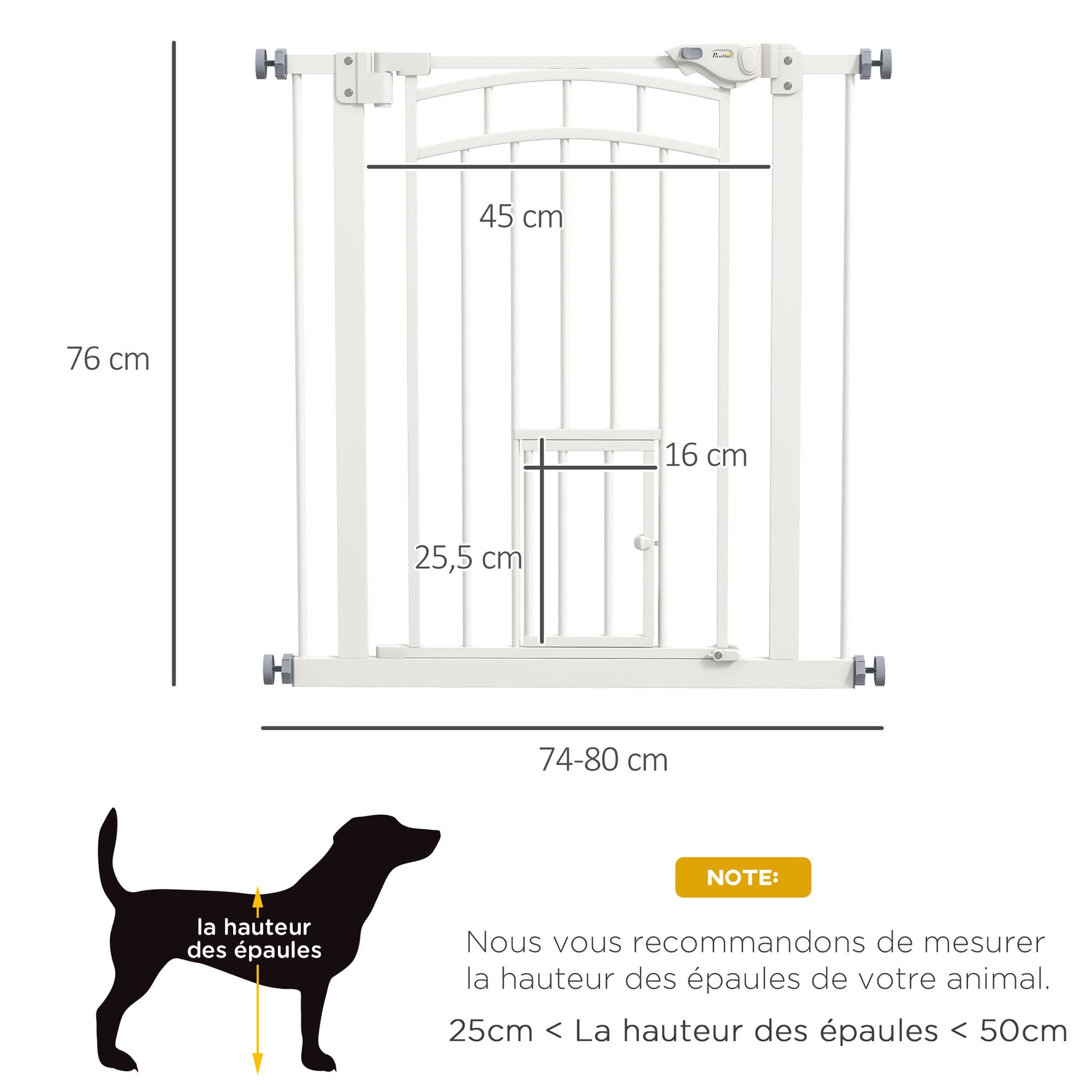 Barrière de sécurité animaux chien porte fermeture automatique sans perçage de 74 à 80 cm acier noir