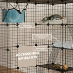 Maskota-itxitura, untxi-itxitura barrualdeko 4 mailakoa, modularra, sare-panelak, 105 x 105 x 140 cm, beltza