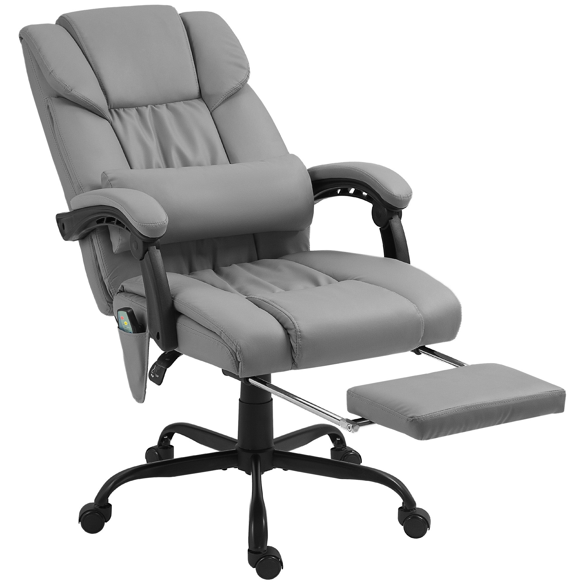 Massage office chair with footrest, adjustable height, reclining backrest, wired remote control, 360° swivel