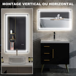 Miroir salle de bain éclairage LED miroir lumineux salle de bain mural interrupteur tactile lumière 3 couleurs 100 x 60 cm