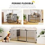 Barriere de securite chien pliable avec porte en acier 3 panneaux modulable fermeture automatique 202,5 x 2 x 76 cm noir