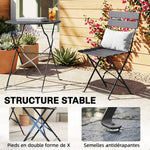 Ensemble Bistrot de Jardin 3 Pièces Table et 2 Chaises Pliantes à Lattes Double Protection Antirouille Noir