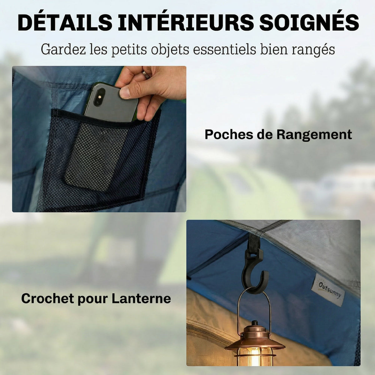 Tente de Camping Tunnel pour 4 Personnes Imperméable 3000mm Double Couche Hauteur 190cm Bleu Foncé