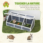 Maison enclos cage pour petit animal tortue en bois avec couvercle ouvrable, loquets, 2 espaces distincts, gris