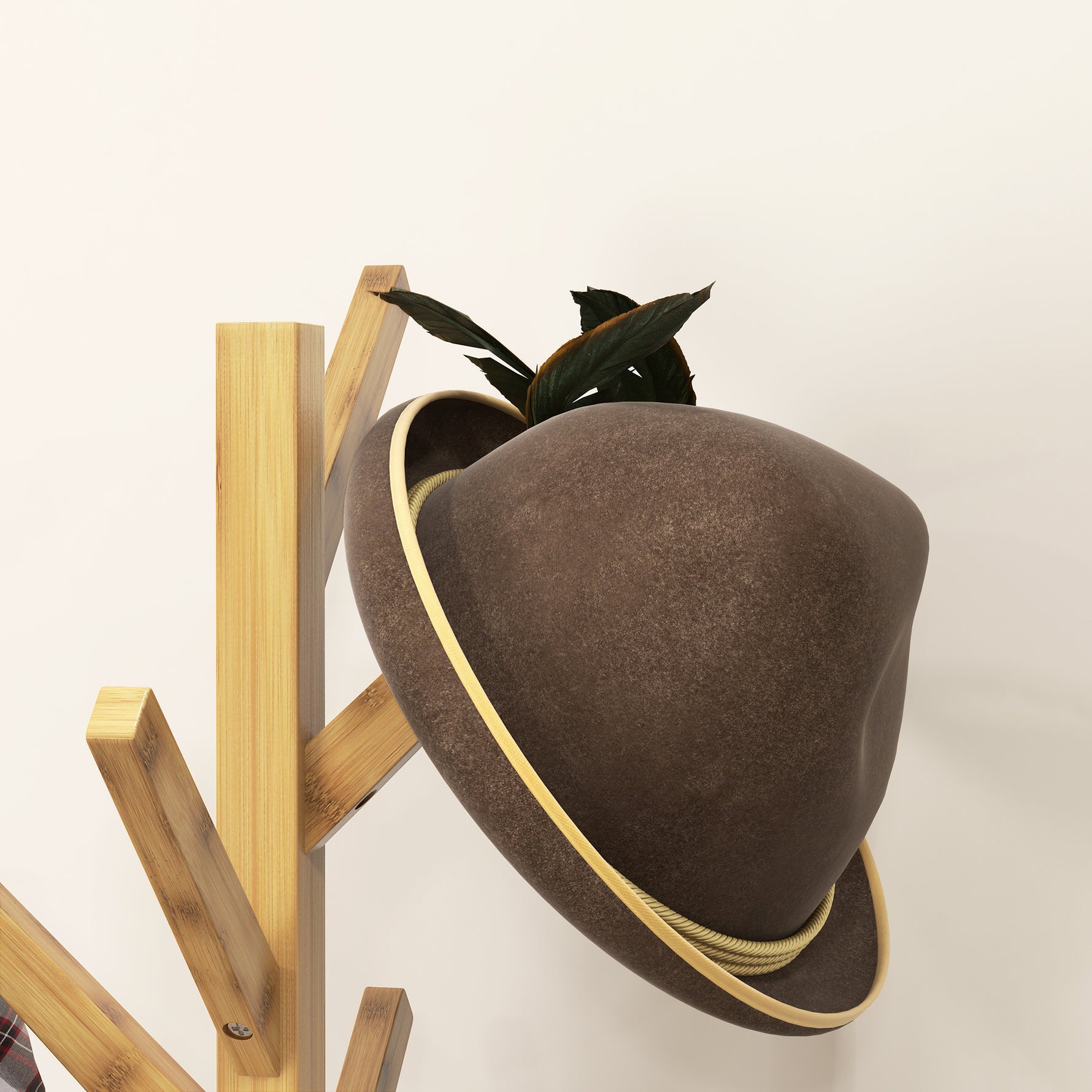 Portemanteau sur pied en bois bambou portant à vêtements 8 patères 3 étagères 46 x 46 x 175 cm naturel
