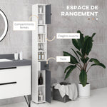 Colonne de rangement armoire haute pour salle de bain 1 tiroir 4 étagères réglables et 2 placards 20 x 20 x 180 cm gris