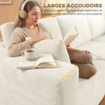 Canapé d'angle modulable 2 en 1, 267cm, canapé-lit 3 places en velours côtelé, larges assise et accoudoirs, crème