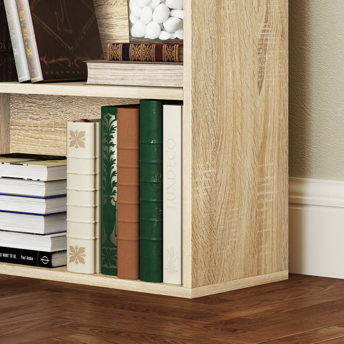 Bibliothèque étagère de rangement 5 niveaux avec étagères réglables pour salon, chambre, bureau, 60x24x133,5cm, naturel
