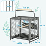 Cage de transport en acier pour perroquets, cage à oiseaux avec 2 bols en acier inoxydable, 2 perchoirs, plateau, noir