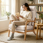 Fauteuil salon, fauteuil d'appoint rembourré en lin avec large assise, support lombaire, haut dossier, 64x86x93cm, crème