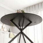 Table à Manger Ronde pour 4 Personnes 100 cm, Style Industriel avec Plateau Aspect Bois, Piètement Croisé en Acier, Noir