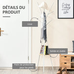 Porte-manteau trépied design contemporain branches étagère + 9 patères dim. 45L x 45l x 180H cm métal blanc