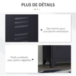 Meuble TV banc télévision design industriel 2 placards avec 2 étagères réglables passe-câbles structure acier noir