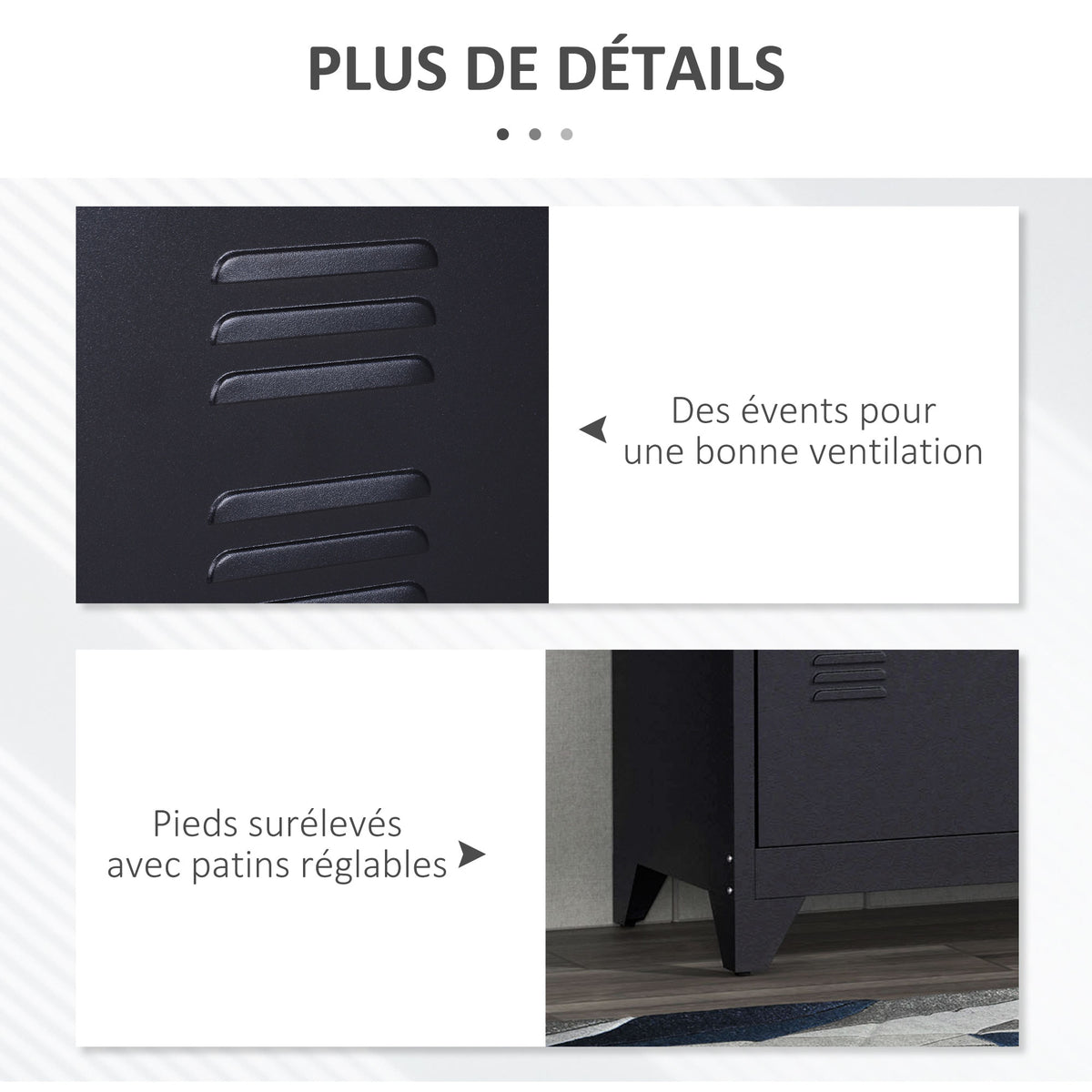 Meuble TV banc télévision design industriel 2 placards avec 2 étagères réglables passe-câbles structure acier noir