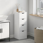 Badezimmerschrank, Aufbewahrungsschrank mit 4 Schubladen und Griffmulden, 29 x 29 x 83 cm, weiß
