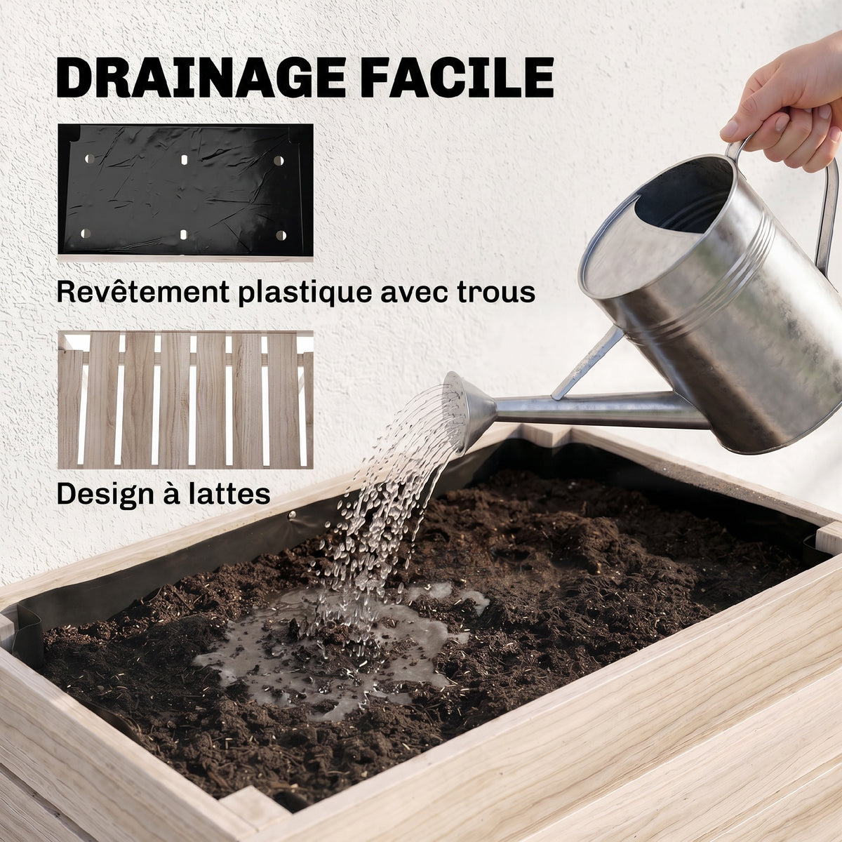 Jardinières sur Pieds carrés potagers - Lot de 4 jardinières sur Pied modulables - 50L x 30l x 60H cm