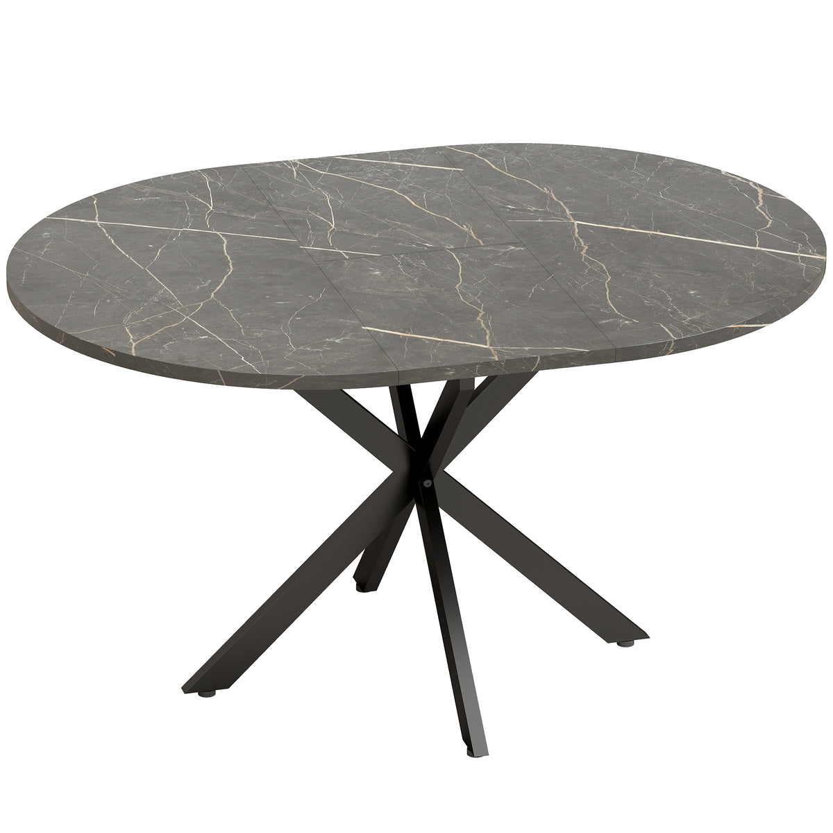 Tavolo da pranzo ovale allungabile per 4-6 persone, tavolo da cucina con allunga 100-135 cm, effetto marmo nero
