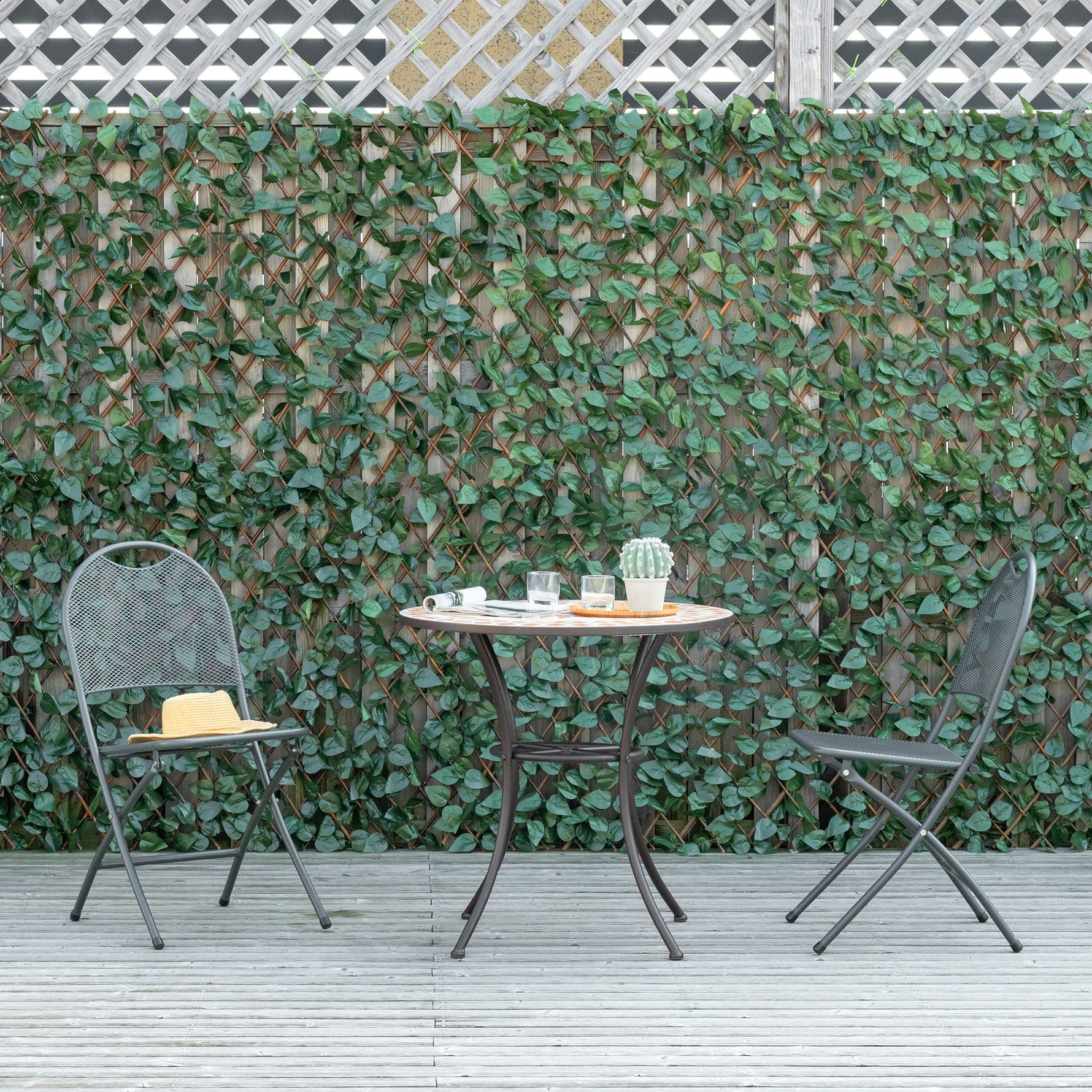 Lot de 4 Haies Artificielles de Lierre Extensible, Feuilles Murale Brise-vue en Polyester Osier, 200 x 100 cm, Vert