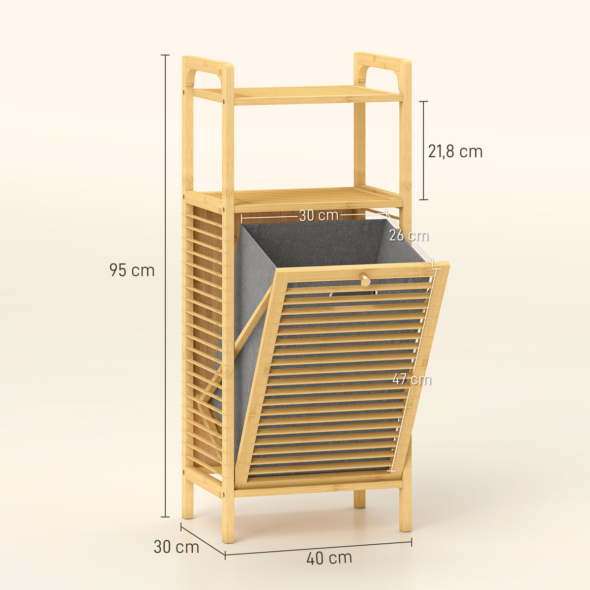 Meuble de rangement en bambou meuble de salle de bain étagère panier à linge basculant 40x30x95cm effet bois naturel