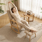 Schommelstoel met Voetensteun, Rocking Chair van Boucléstof, Houten Poten, 64,5 x 82 x 89 cm, Beige