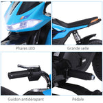 Moto elettrica per bambini 3-6 anni 25 W 6 V 3 km/h con luci e suoni, rotelle rimovibili, carico max 30 kg, blu