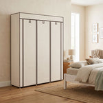Armoire penderie multi-rangement - 8 étagères, 2 barres - non tissé crème