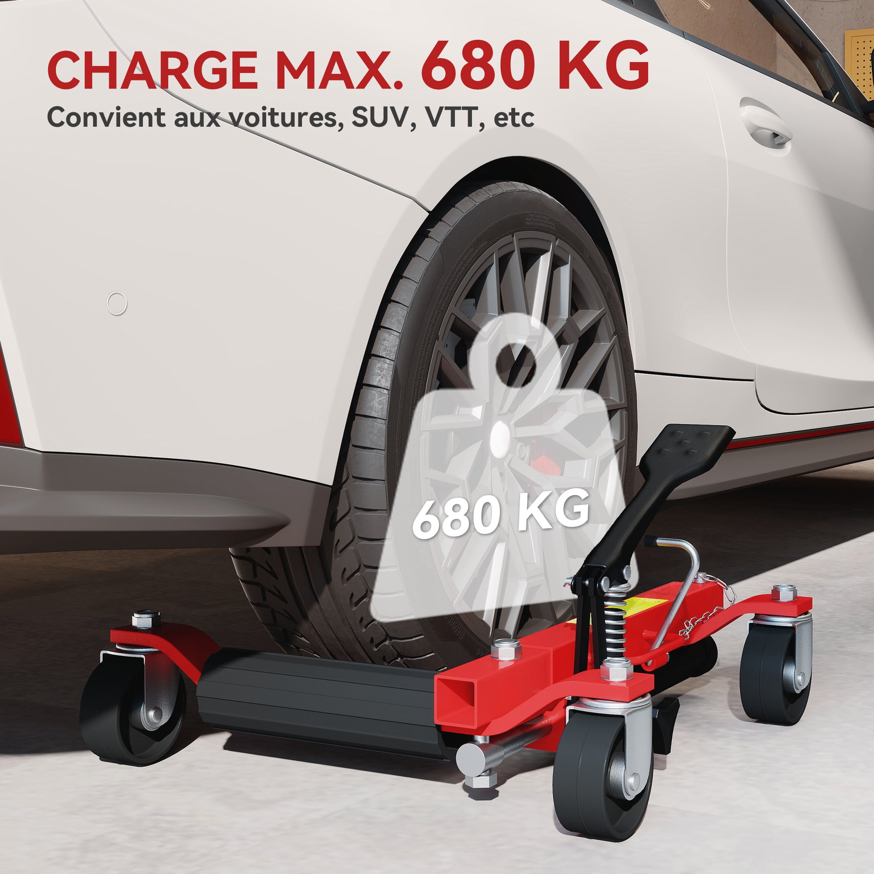Lot de 2 chariots de manutention de voiture capacité 680kg chariot de déplacement largeur pneu 22,8cm 56x54x19,5cm, noir